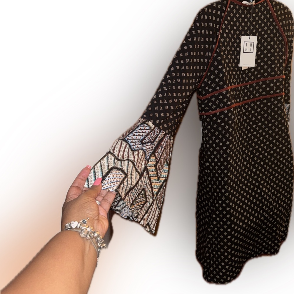 SOLD THML Dress Nordstrom 2025 Geometric Long Sleeve Dress NWT Size Small - Picture 9 of 13